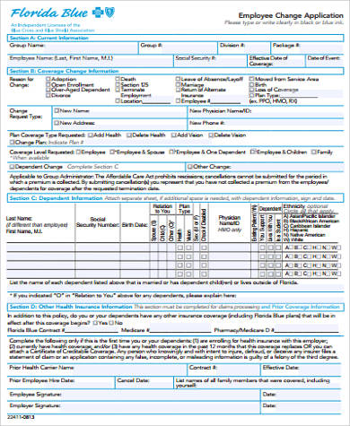 employee change application form