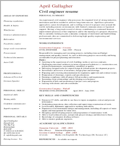 civil engineer resume sample