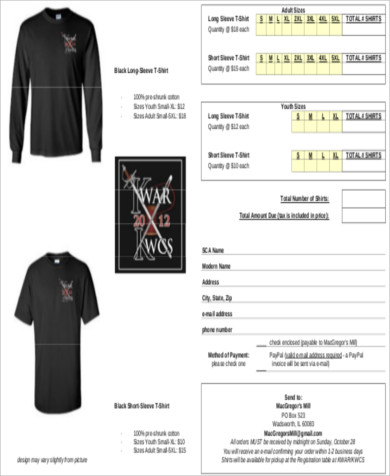 t shirt pre order form sample1