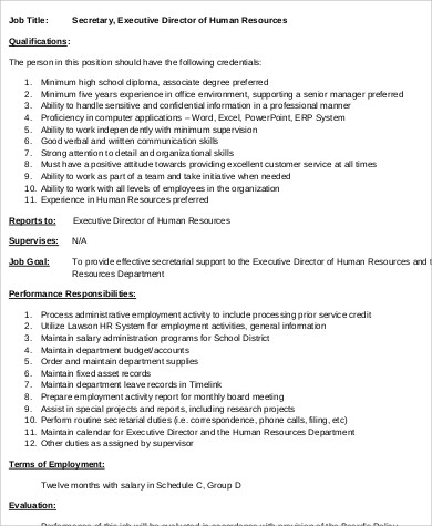 executive human resources director job description format