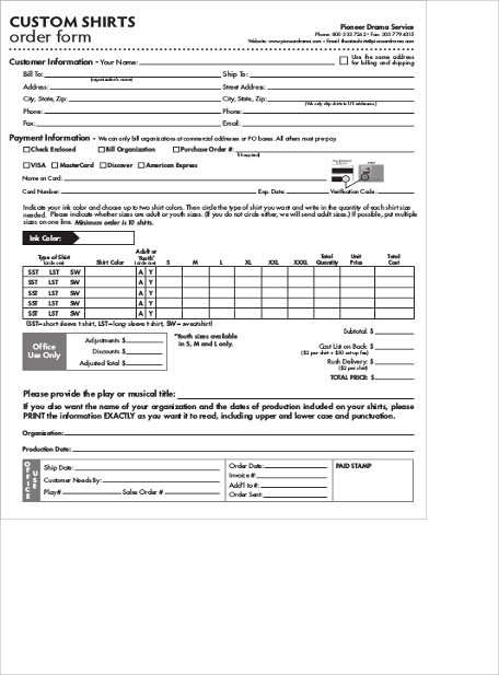 Tee Shirt Order Form Template Word Pdf