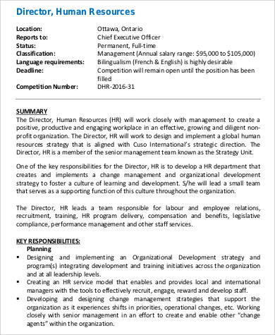 global human resources director job description