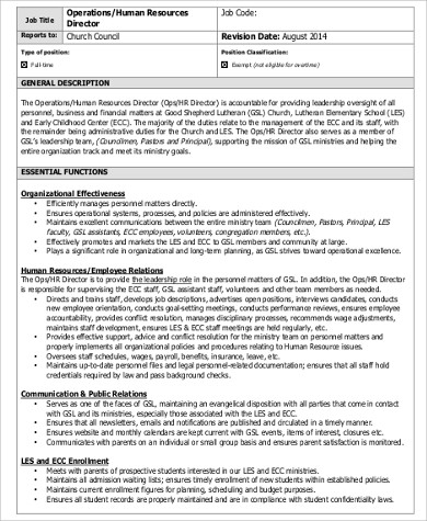 hr operations director job description format