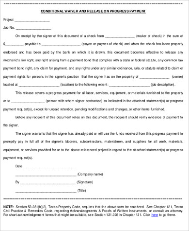 conditional waiver release form pdf