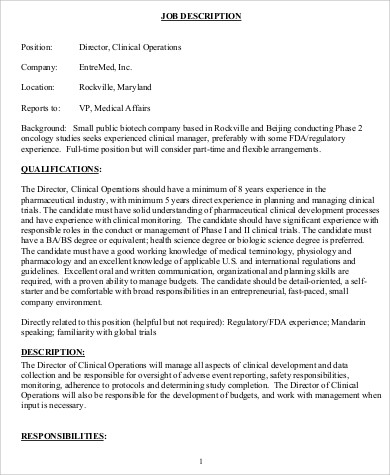 clinical operations director job description