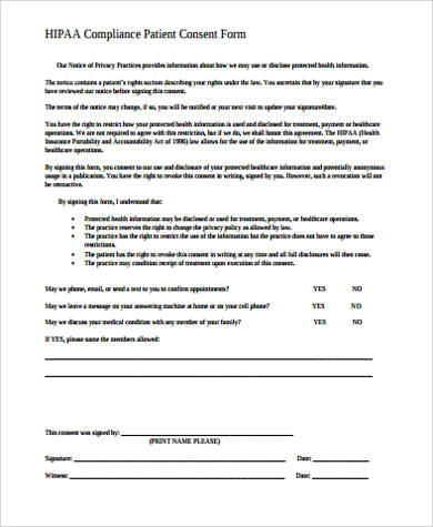 patient hipaa consent form