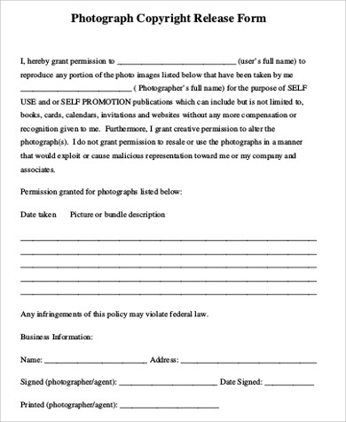 generic photo copyright release form