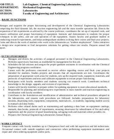 chemical lab engineering job description