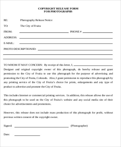 printable photo copyright release form