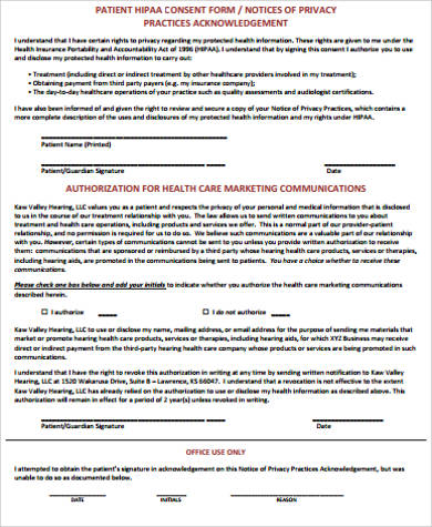patient hipaa consent form example