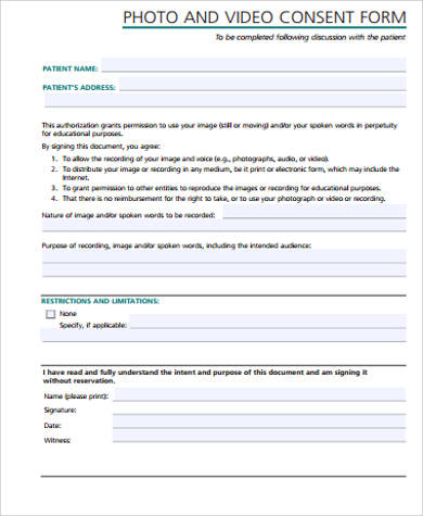 photo and video consent form sample