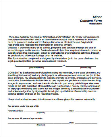 photo consent form for minors