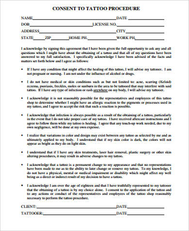 Free Tattoo Consent Forms Guide to US Laws  Word  PDF