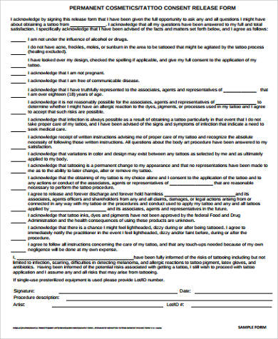 Permanent Cosmetics Tattoo Consent Release Form  pdfFiller