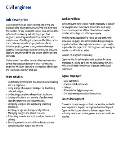 civil engineer job description pdf