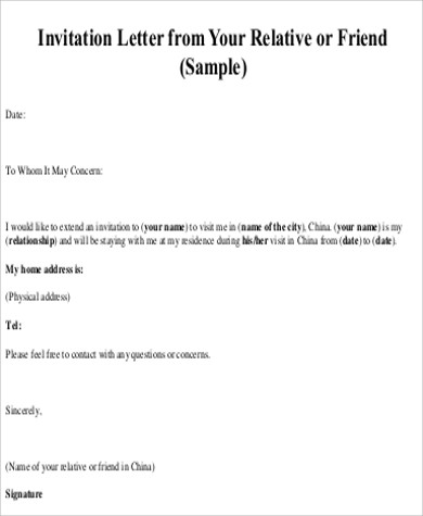 visa application invitation letter template