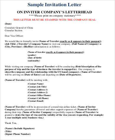 Free 13 Sample Invitation Letters For Visa In Pdf Ms Word