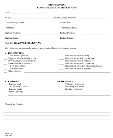 employee exit interview form