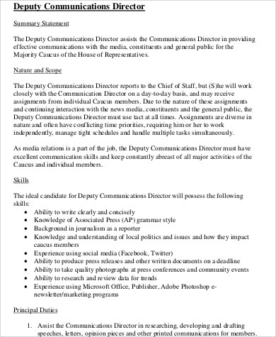 deputy communications director job description