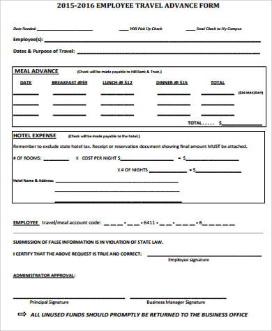 employee travel advance form