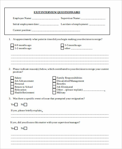 employee exit questionnaire form