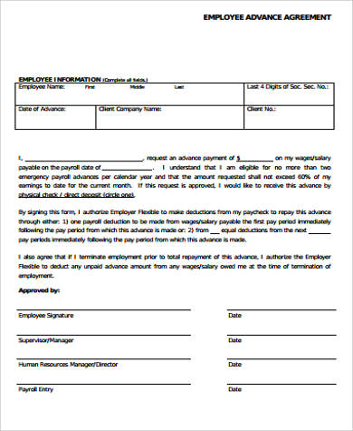 employee advance agreement form