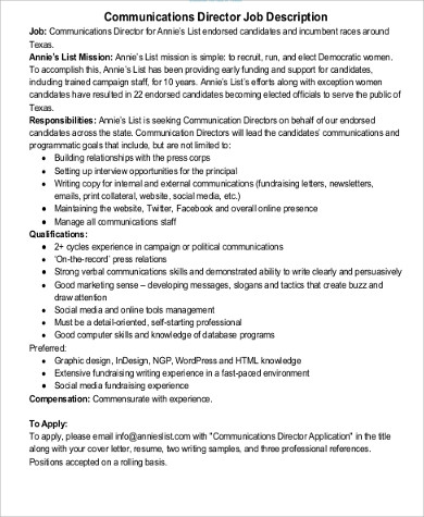 communications director job description