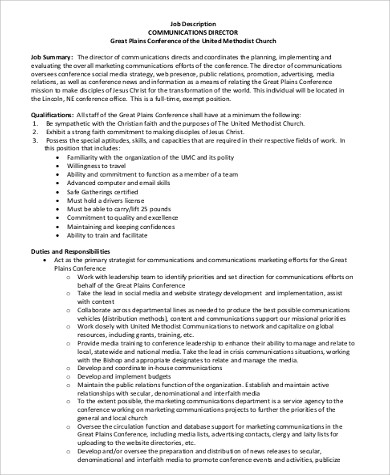 Free 9 Communications Director Job Description Samples In Ms Word Pdf