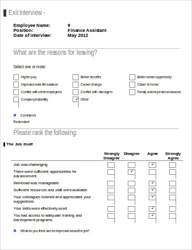 employee interview exit form