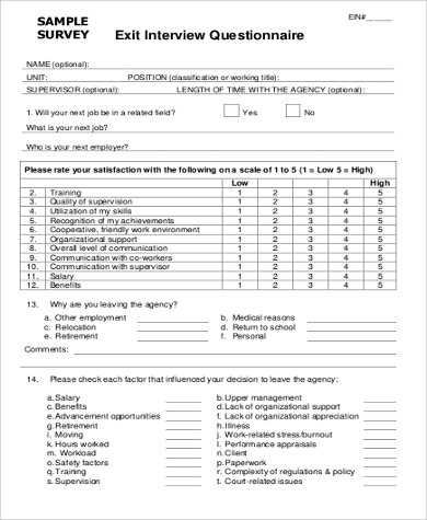 employee exit survey form