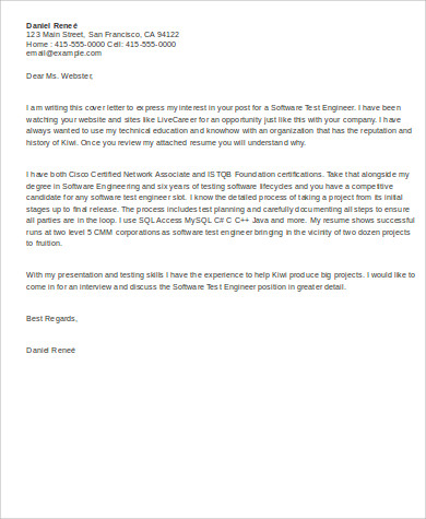 senior software engineer cover letter examples