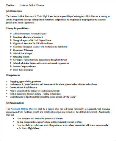 sample assistant athletic director job description