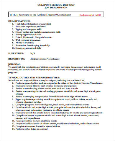 Athletic Director Job Description Template, Free