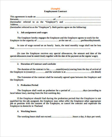 sample contract employement agreement