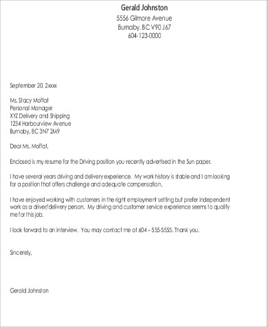 cover letter for employment sample