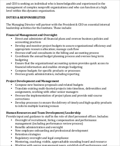 senior managing director job description