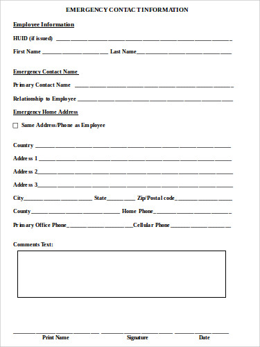 FREE 7 Sample Employee Emergency Contact Forms In MS Word PDF