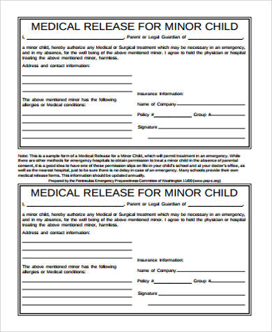 free medical release form for minor child