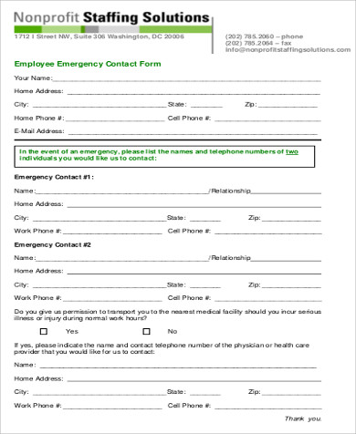 hr employee emergency contact form example
