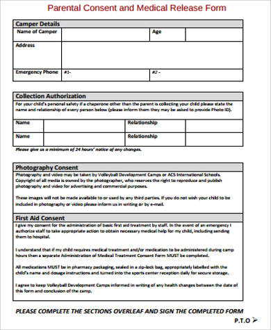 parental consent and medical release form