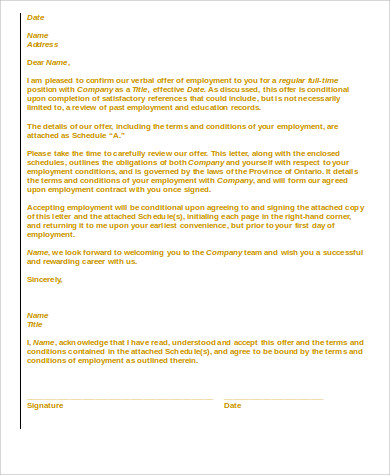 employee agreement letter sample