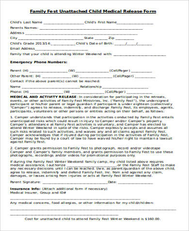 medical release form for a child