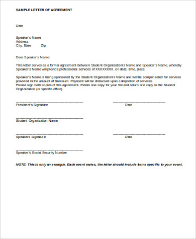 sample letter of agreement doc