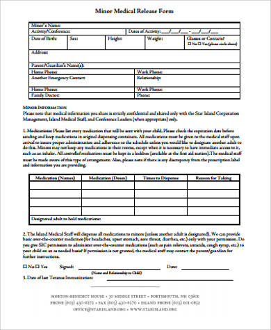 printable medical release form for minors