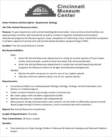 zoologist internship job description