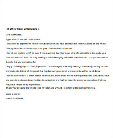 Cover Letter To Human Resources Sample - Human Resources ...