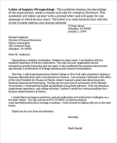 sample inquiry letter