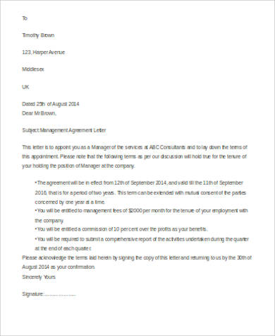 management agreement letter