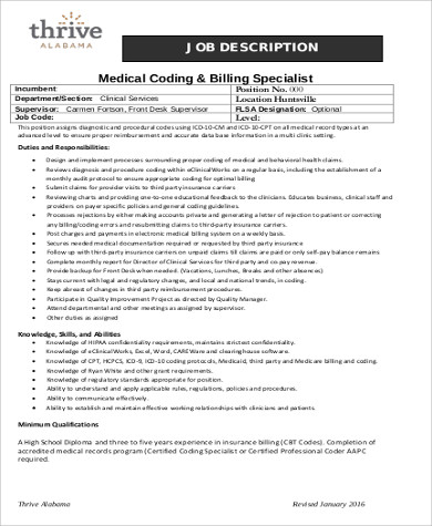 medical coding specialist job description