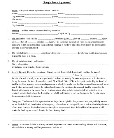 property rental agreement format example